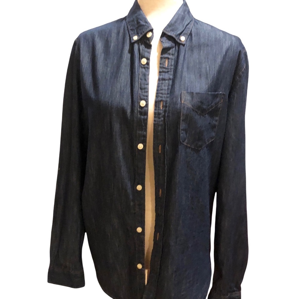 GAP Denim Oxford Shirt Slim Fit Button Down Shirt Dark Wash 100% Cotton
